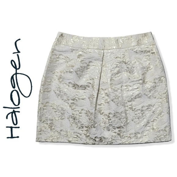HALOGEN Nwt Natural & Gold Metallic Floral Jaquard Pencil, Cotton Blend, 10 - Picture 1 of 14